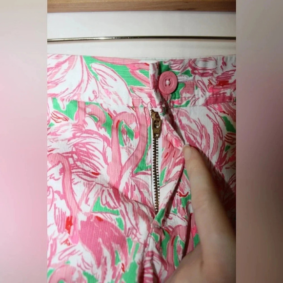 Lilly Pulitzer 5" Buttercup Mid Rise Scalloped Shorts in Pink Colony Flamingo 4 - Picture 5 of 14